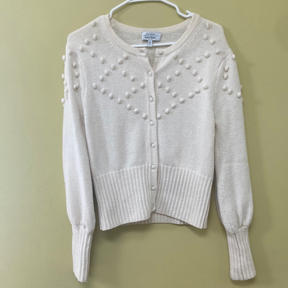& Other Stories Paris alelier popcorn puff sleeve waisted cardigan sweater XS